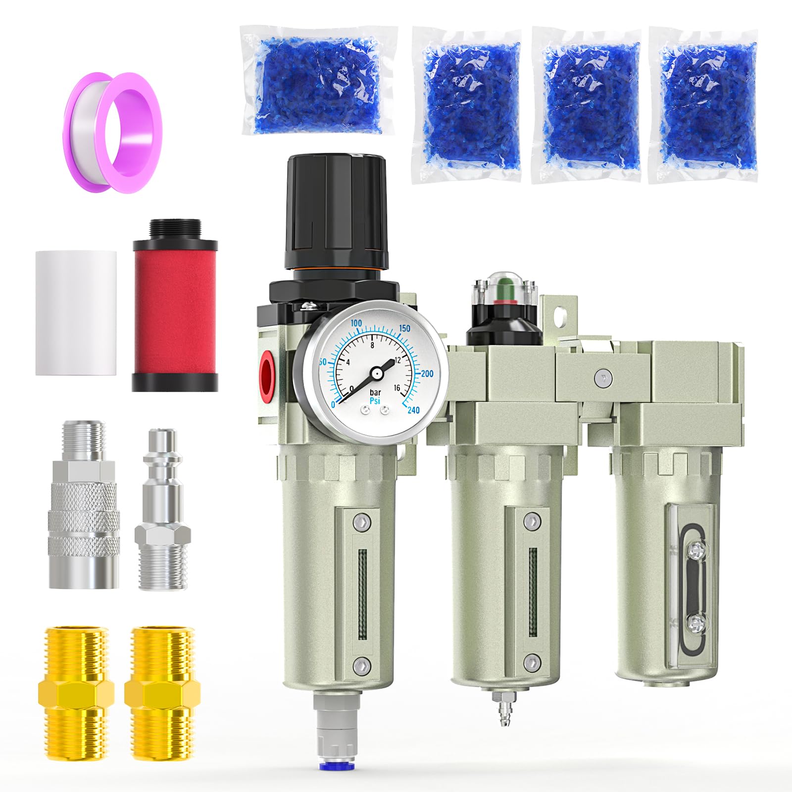 MEANLIN MEASURE 1/2"BSP Sistema de secado de aire industrial de 3 etapas,drenaje automático,secador desecante y regulador de aire para cortadora de plasma y pulverizador de pintura