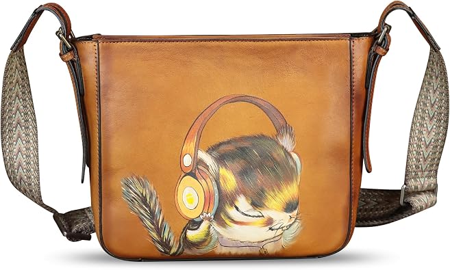 Genuine Leather Crossbody Bag for Women Hand Painted Leather Handmade Crossbody Satchel Purse Hand Drawn Handbag