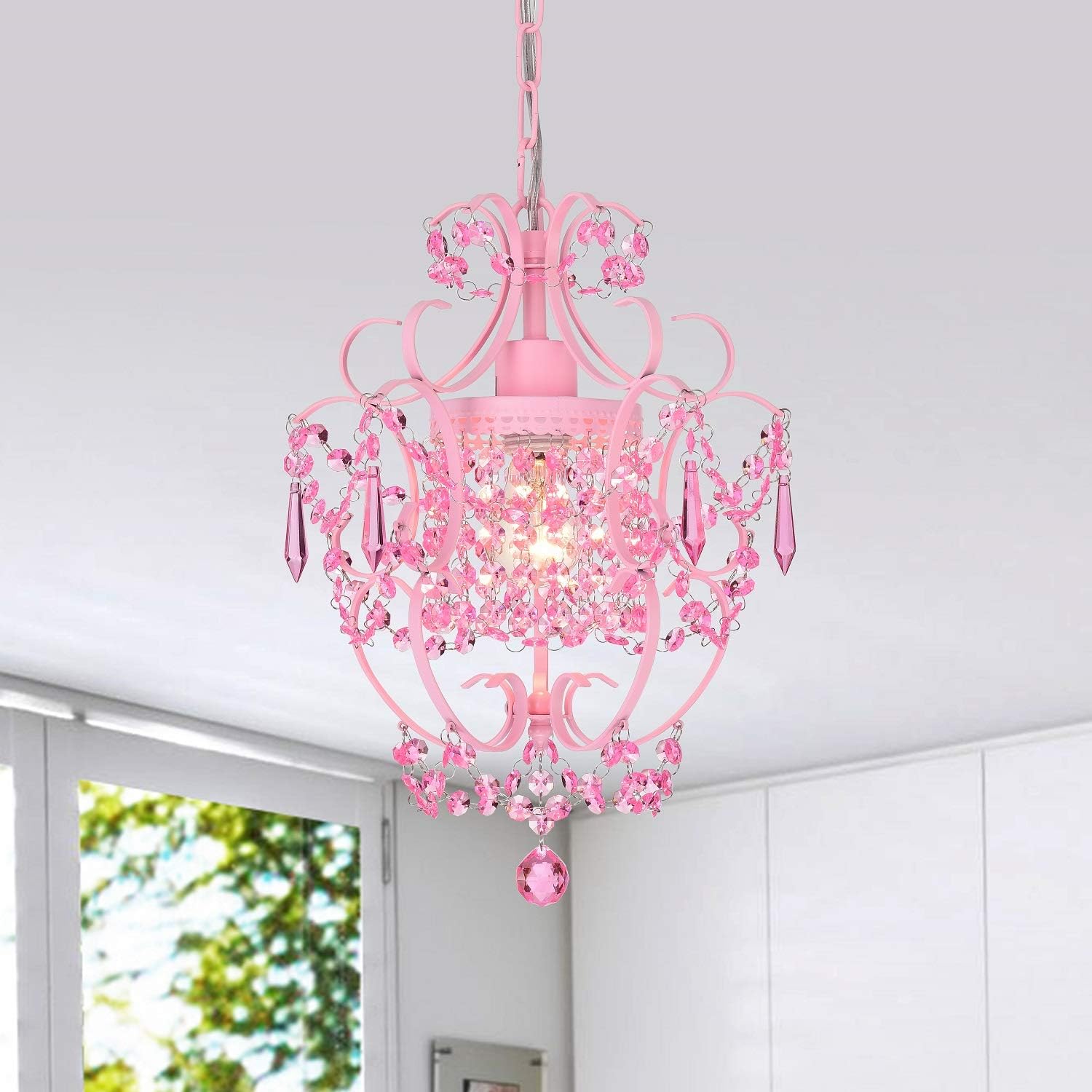 Top Brands Pink Chandelier Mini Crystal Chandeliers Light Fixture 1 Light Small Chandelier for Girls Room