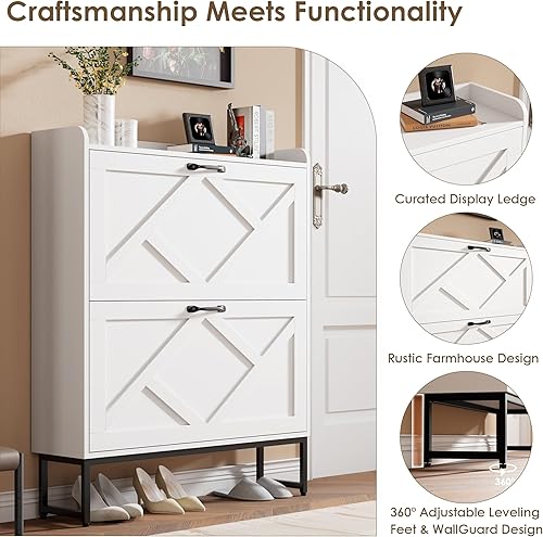 Miniatura 6 de Nicetree Shoe Storage Cabinet with 2 Flip Drawers, Freestanding Shoe Organizer, Shoe Cabinet with Metal Legs, Narrow Shoe Rack Cabinet, Farmhouse