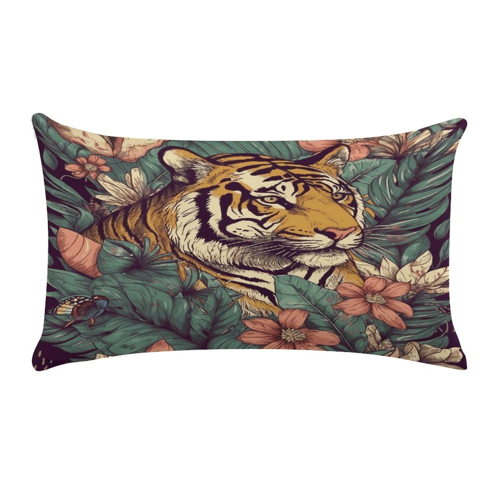 VstaDank Tropical Tiger Throw Pillow Cover Rectangular Lumbar Throw Pillow Case Soft Farmhouse Accent Decorative Cushion Cases Short Plush Pillowcase with Zipper 12 X 20 Inch