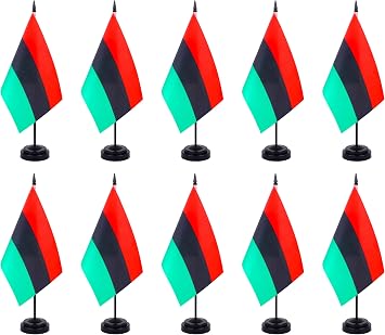 ZXvZYT Afro American Flag Banner Afro American Desk Flag Set Small Mini Pan African Office Table Stick Flags with 12" Solid Pole Black Stand Base Decorations 12 Pack