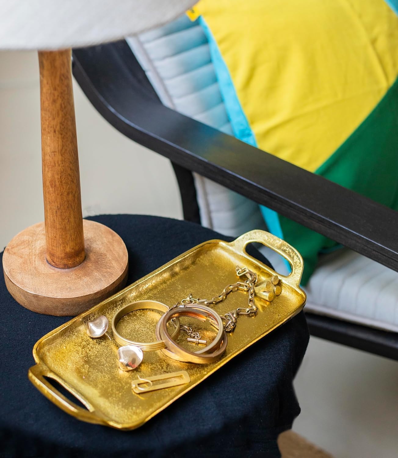 RK_Enterprises Gold Metal Tray - 1 Pc (12"" X 5"") | Tray for Home Decor Gifting Item | Decorative Tray for Diwali, Festival | Pooja Decorative Item for Livingroom Dining Office Center Table (Silver)