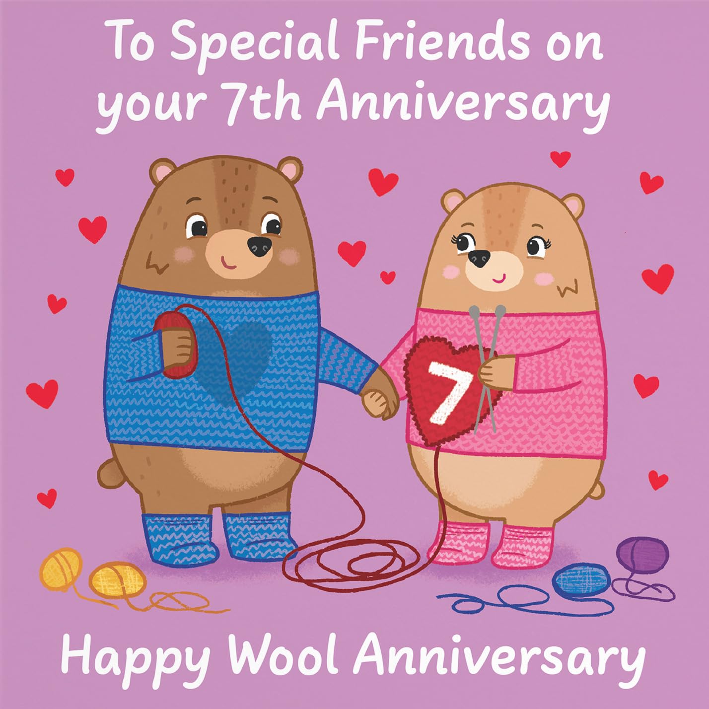 Hunts England, Special Friends 7th Anniversary Card, Wool Anniversary, Seventh Anniversary, 7 Years, Cute Fun Bears Card - Image 2