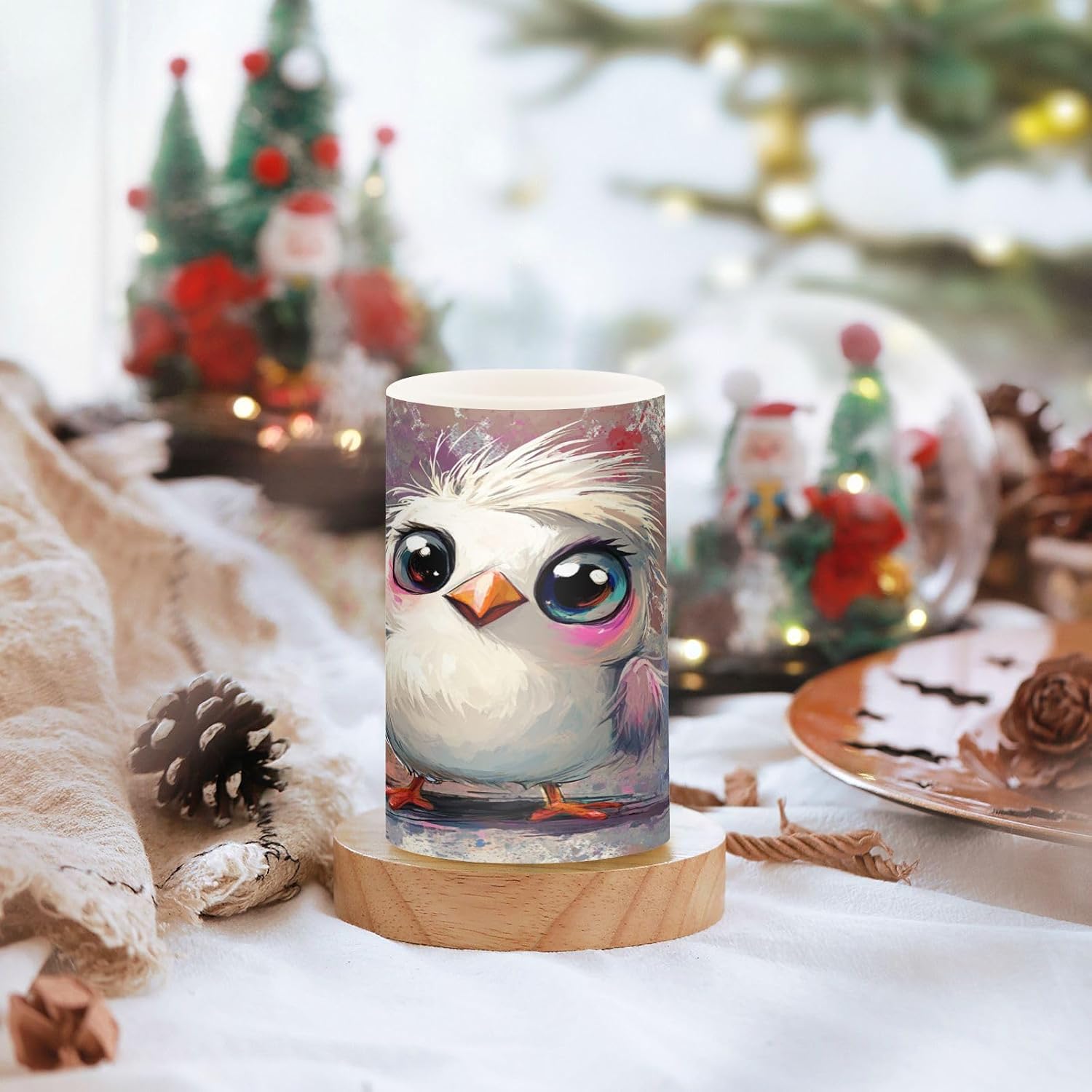 Cartoon Cute White Funny Bird Decorative Flickering Votive Candles Electronic Lights Glitter with Remote for Easter Christmas Battery Powered