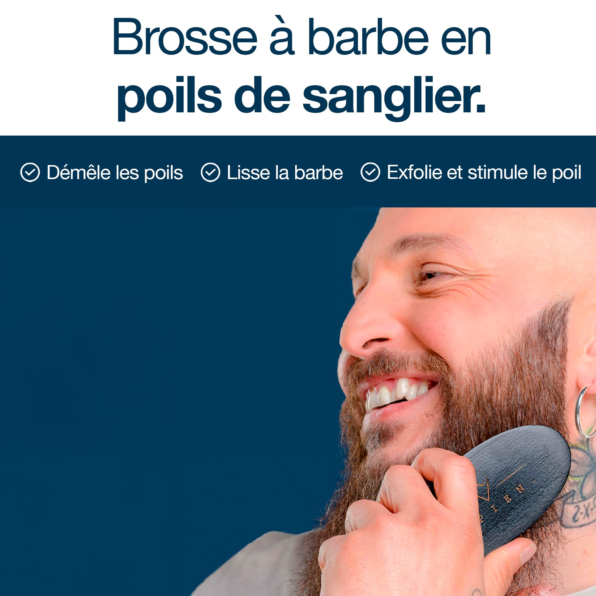 Sapiens Trio de Soin Barbe Homme - Huile Barbe Bio + Baume Barbe Bio + Brosse en Poils de Sanglier - Essentiels de Soins pour Barbe - Fabriqué en France