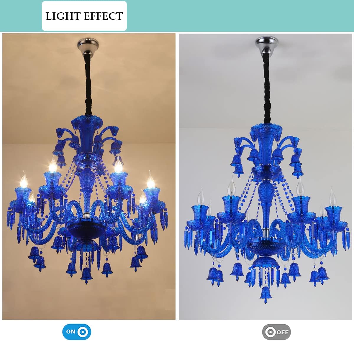 Crystal Chandelier, Classic Candle Pendant Light Fixture, Girl's Bedroom Hanging Light, 8 Lights Adjustable Island Lights for Dining Room Foyer in Blue