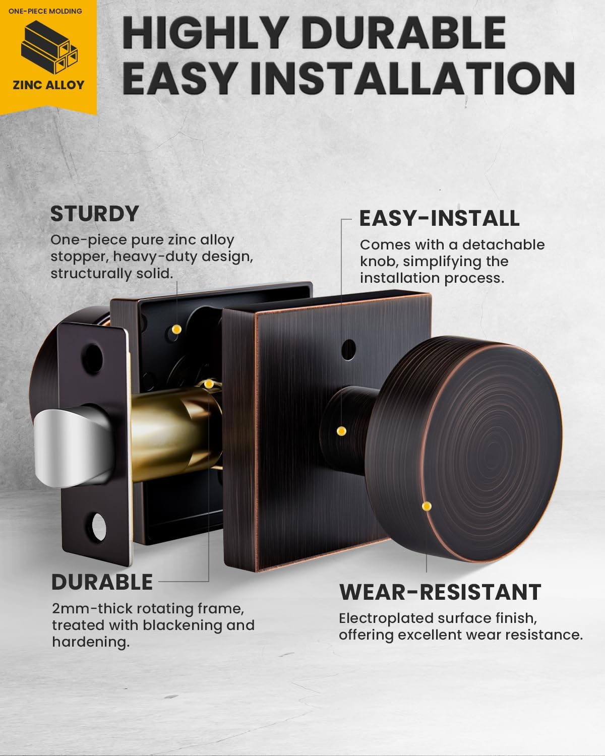 Goldenwarm Oil Rubbed Bronze Privacy Door Knobs for Interior Doors, Zinc Alloy Bronze Door Knobs Interior for Bedroom & Bathroom, Keyless Lock with Emergency Release, Adjustable & Reversible - 6 Pack