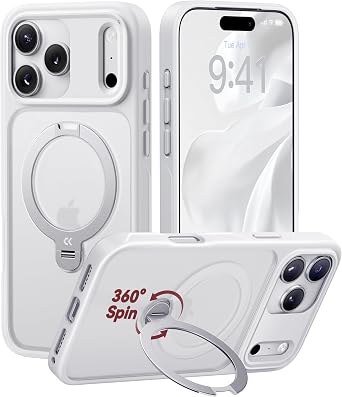 CASEKOO White for iPhone 17 Pro Max Case with 360 Spin Magnetic Stand | Camera Protection, 18FT Military Grade Protection, Fit for MagSafe, Ring Grip Slim Matte 17 ProMax Case 6.9 Inch