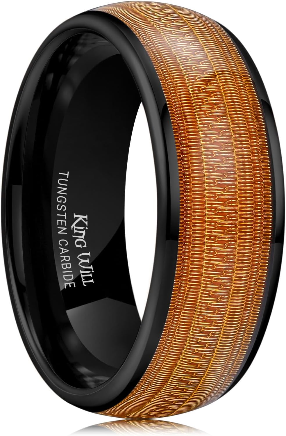 King Will 8mm Black Domed Tungsten Rings, Men's Wedding Rings Inlay Polished Ring for Men Women, Comfort Fit, Durable