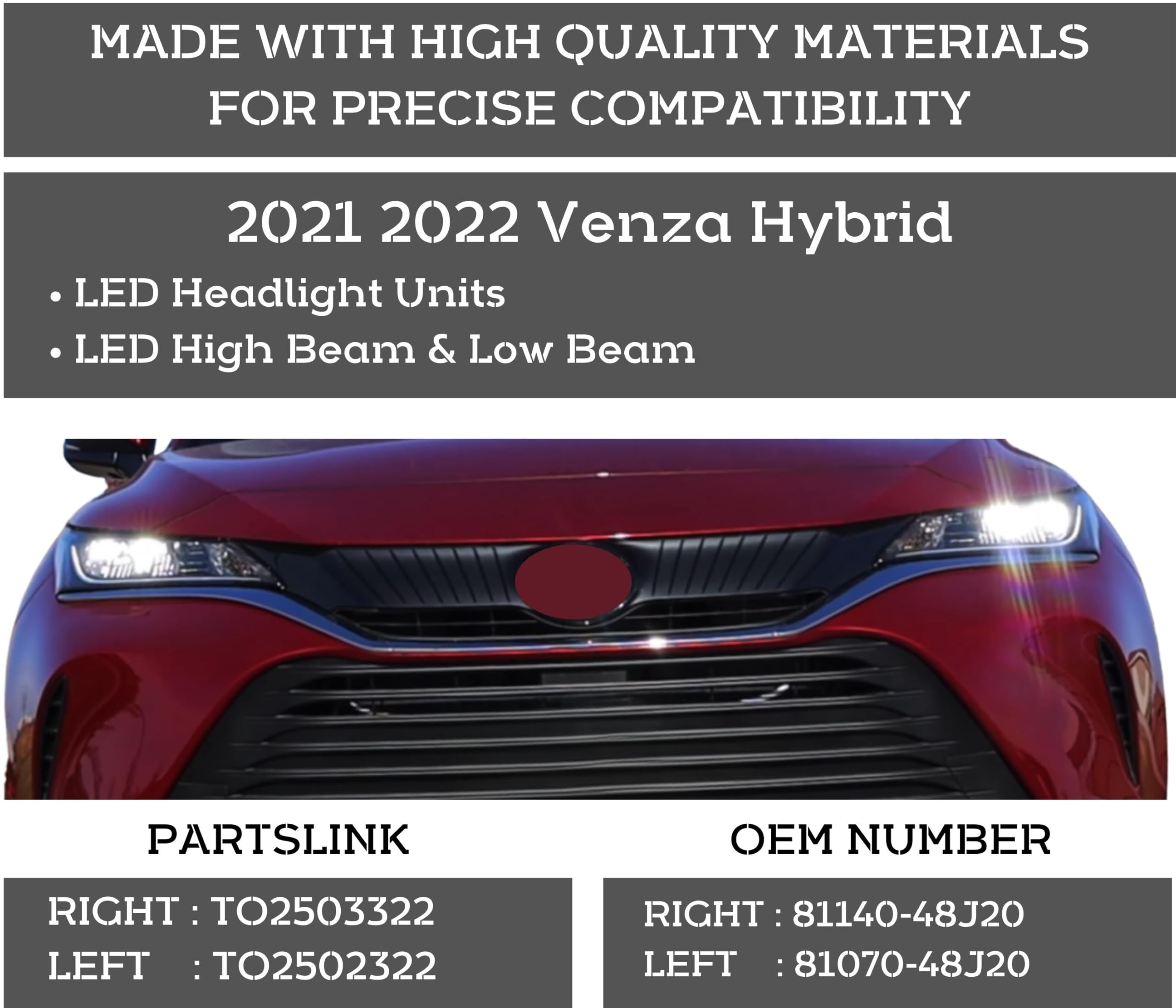 Amazon.com: Replacement For Toyota Venza Hybrid 2021 2022 LED