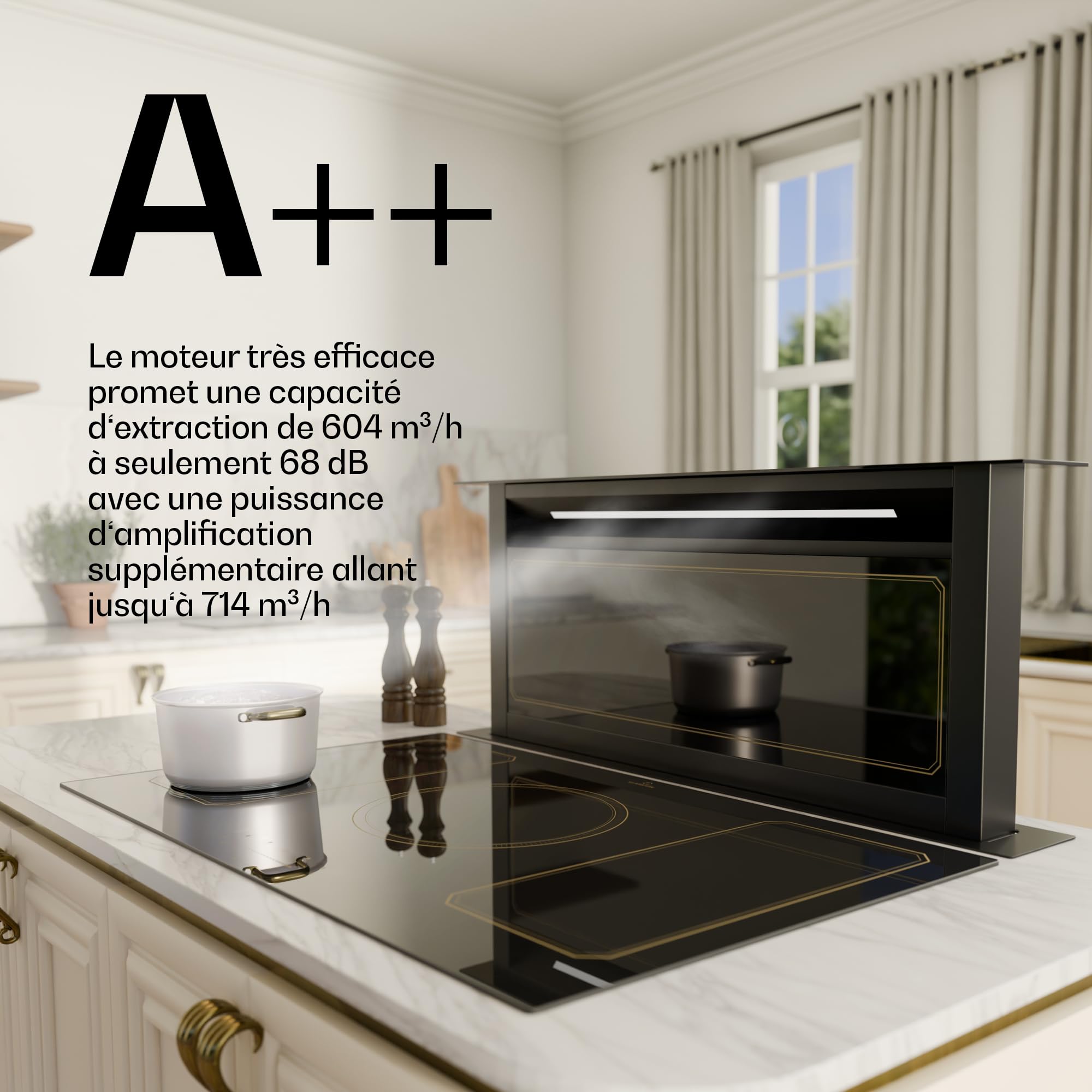 Klarstein Victoria Hotte De Plan De Travail - A++ Énergie, 714 m³/h Débit, Silencieuse 52 dB, Écran Tactile, Filtres Lavables, LED, Hotte Aspirante Moderne, Noir