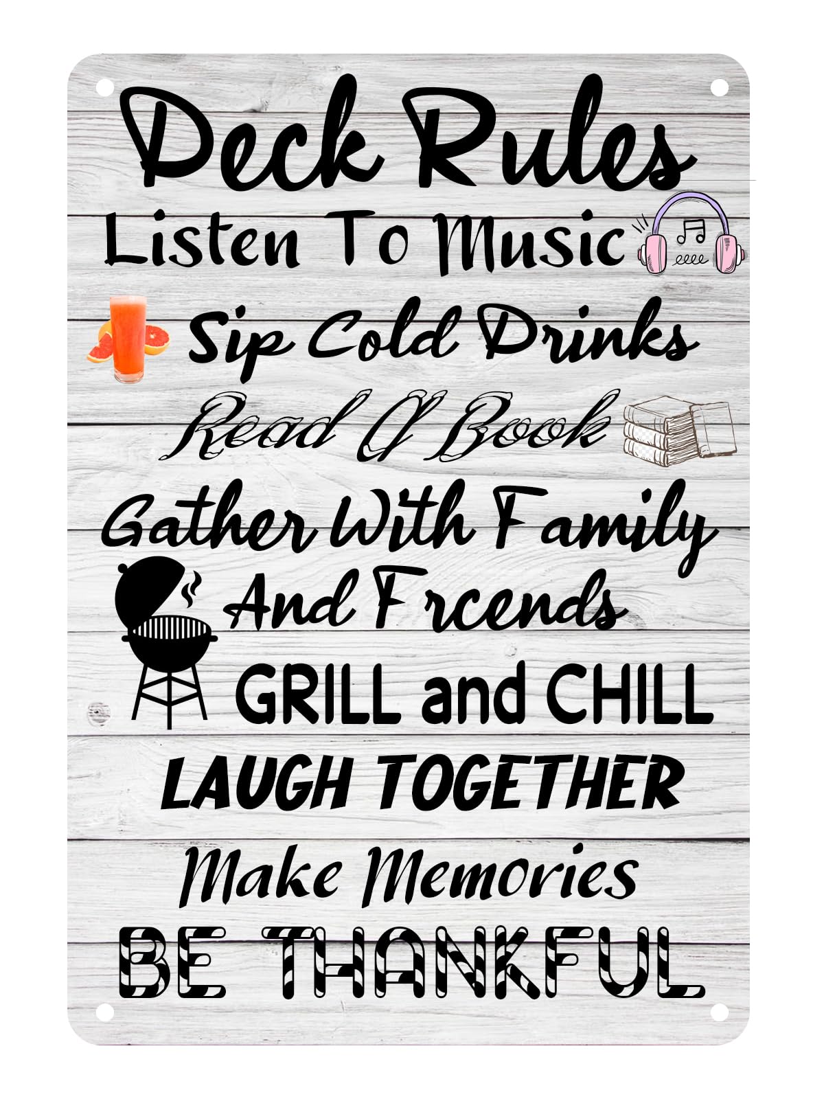 Deck Rules Metal Tin Sign Listen to Music Cave Pool Bar Terrace House Wall Decor Backyard Decor Sign 8x12 Inch