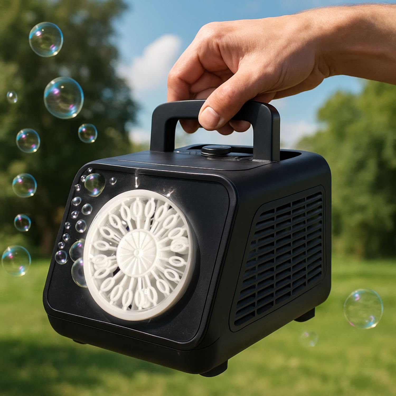 BEPER Macchina per Bolle di Sapone Automatica con Luci LED – 2 Velocità, Funzionamento Continuo – 200ml Liquido Incluso – Giocattolo Estivo per Bambini 36M+ – Funziona a Batterie (Non Incluse)