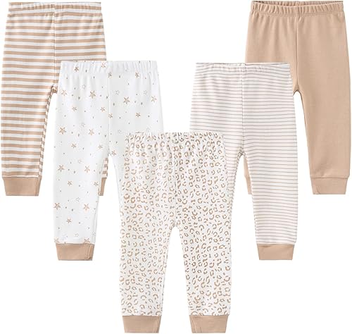 ZAV Conjunto de pantalones de algodón para bebé, 5 unidades de 0 a 12 meses, imprescindibles para bebés de 0 a 12 meses
