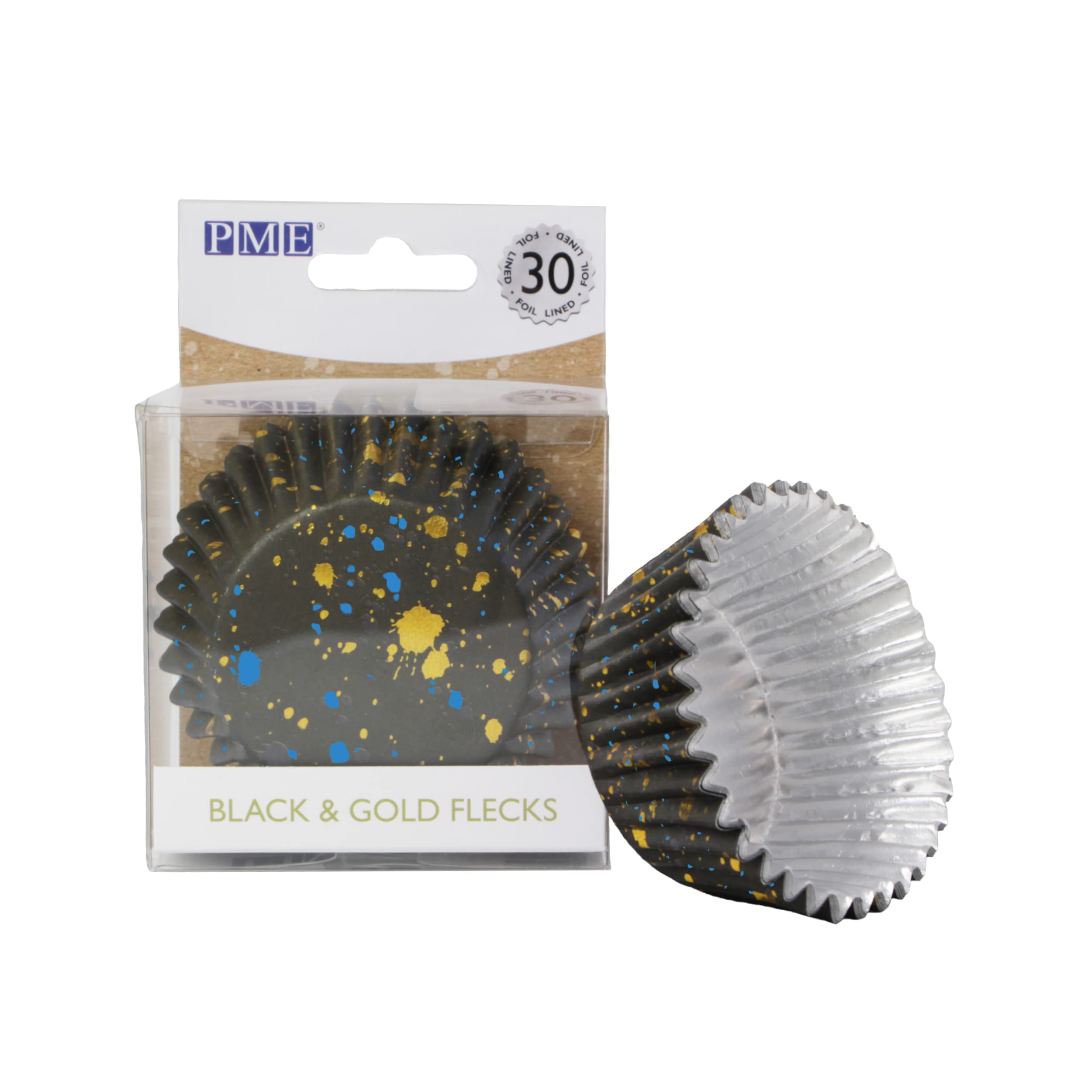 PME Cupcake Cases Foil Lined, Black & Gold Flecks (Pack of 30)