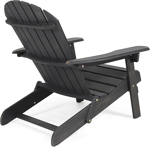 Miniatura 4 de Benjara Libo Outdoor Adirondack Chair, Gray Acacia Wood Frame, Slat Panels