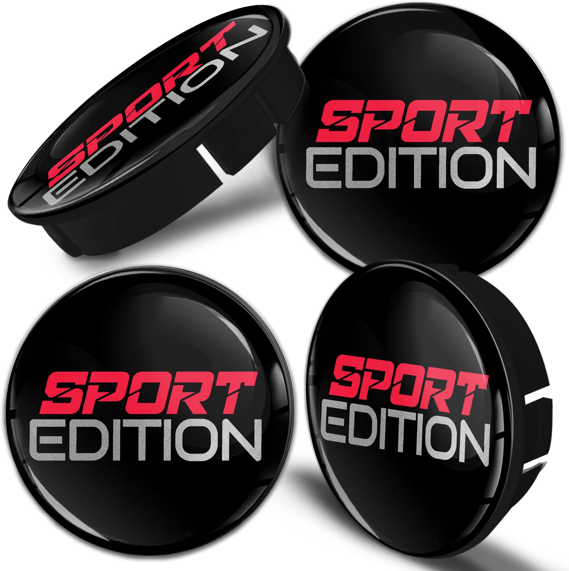 Biomar Labs 4 x 60 mm Universal Plastic Hub Caps Wheel Centre Hub Caps Silver Red Black Sport Edition Car Auto Tuning C 76
