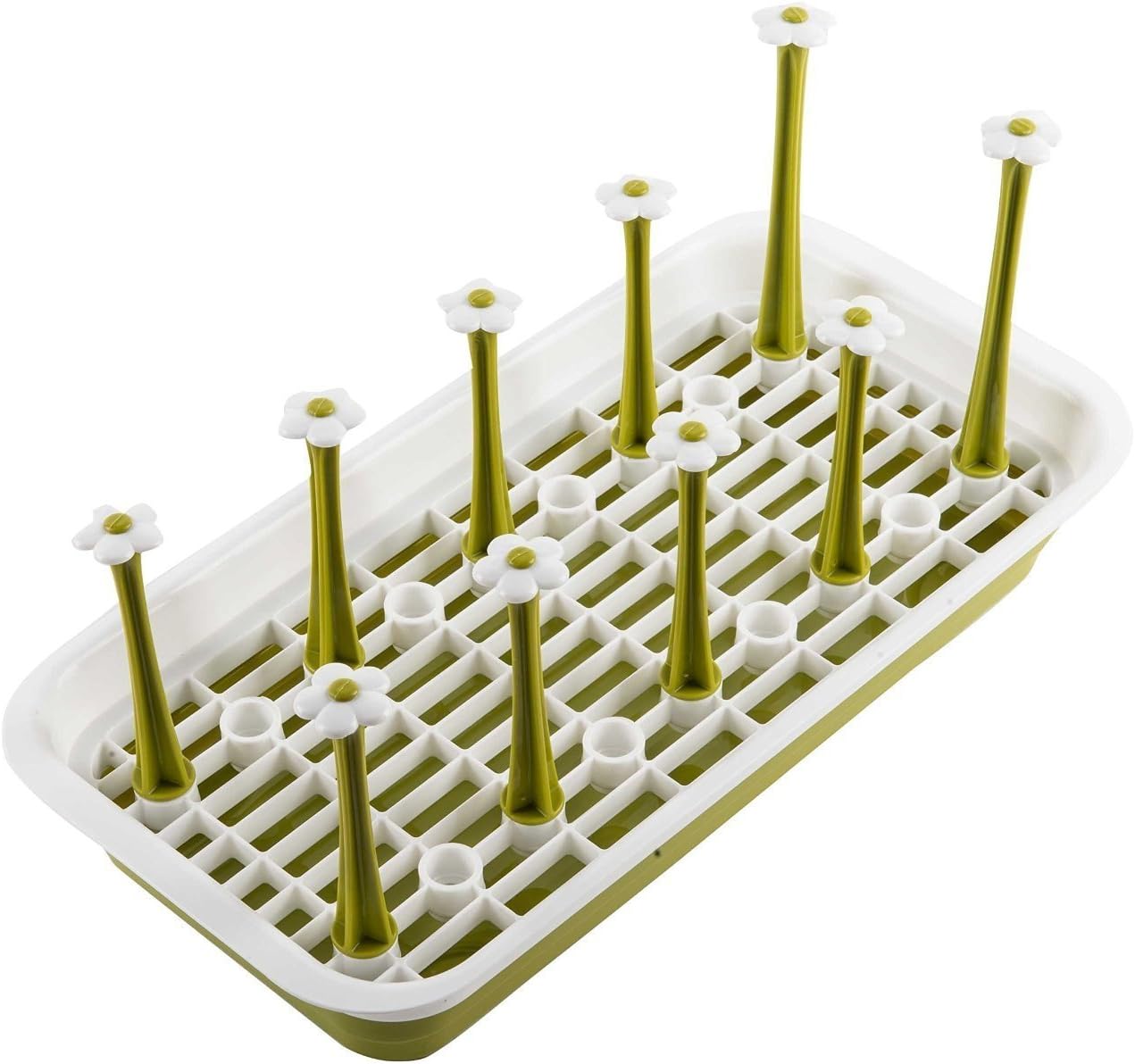 Dish Bottle Drying Rack Stand, 10 Pieces Rectangular Plastic Cup Mug Organizer Drainer, Kitchen Accessories Utensils Dryer Tray Holder/Green
