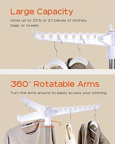 Miniatura 4 de Tendedero de Ropa Plegable, Tendedero de Ropa con Trípode de 59 Pulgadas para Interiores con Riel Giratorio para 27 Piezas de Ropa, Ahorro de