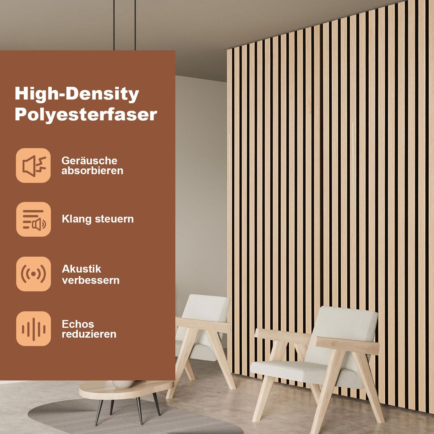 Fiqops 6X Paneles Acústicos de Madera 120x60cm, Paneles Murales de Madera y Feltro, Paneles de Roble, Revestimiento para Paredes de Madera para Estudio y Casa, Decoración para Paredes Interiores