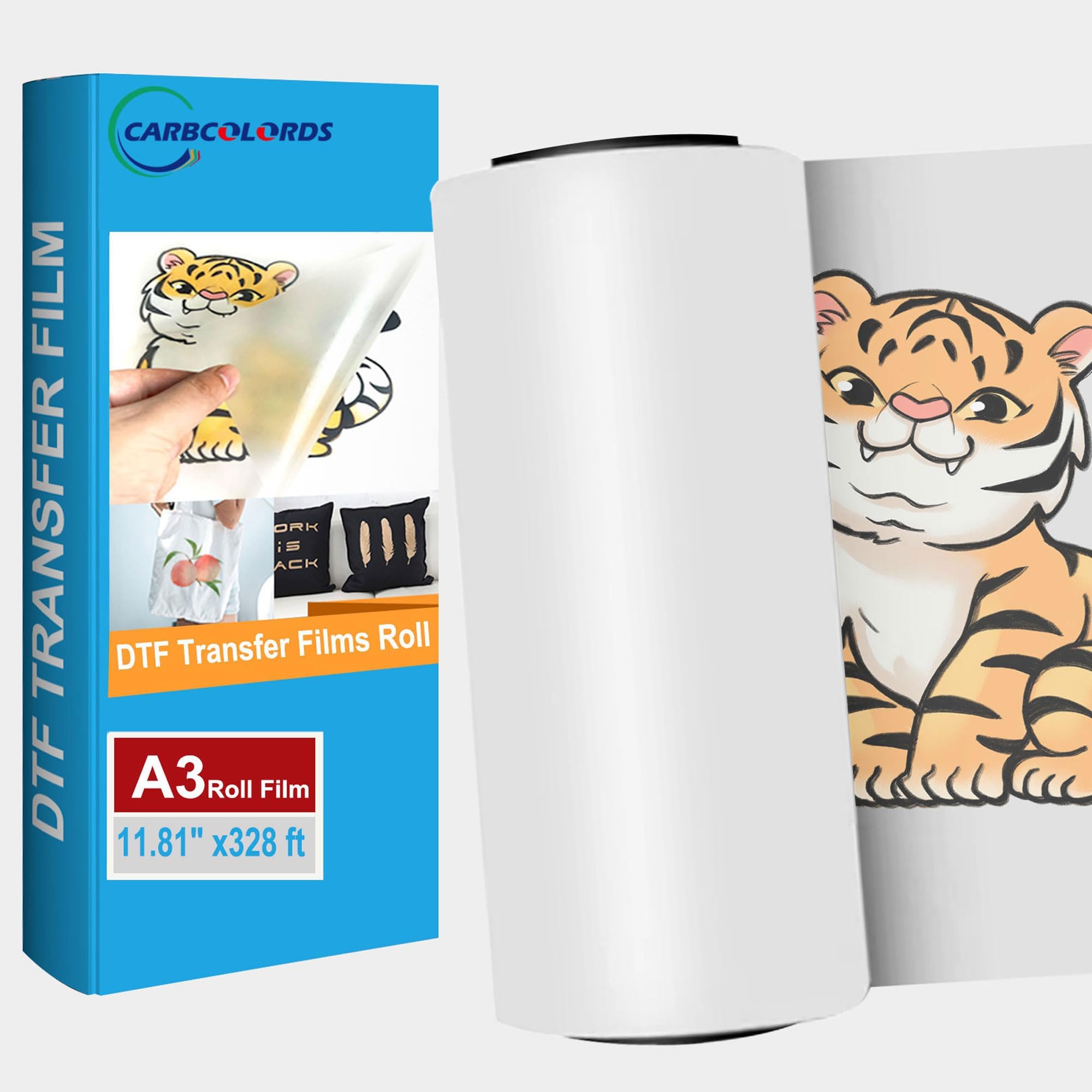 DTF Transfer Film Roll 328 ft-Glossy Clear PreTreat PET Heat Transfer Paper for Direct on T-Shirts Colthing Textile (11.81" x328 ft)-100m