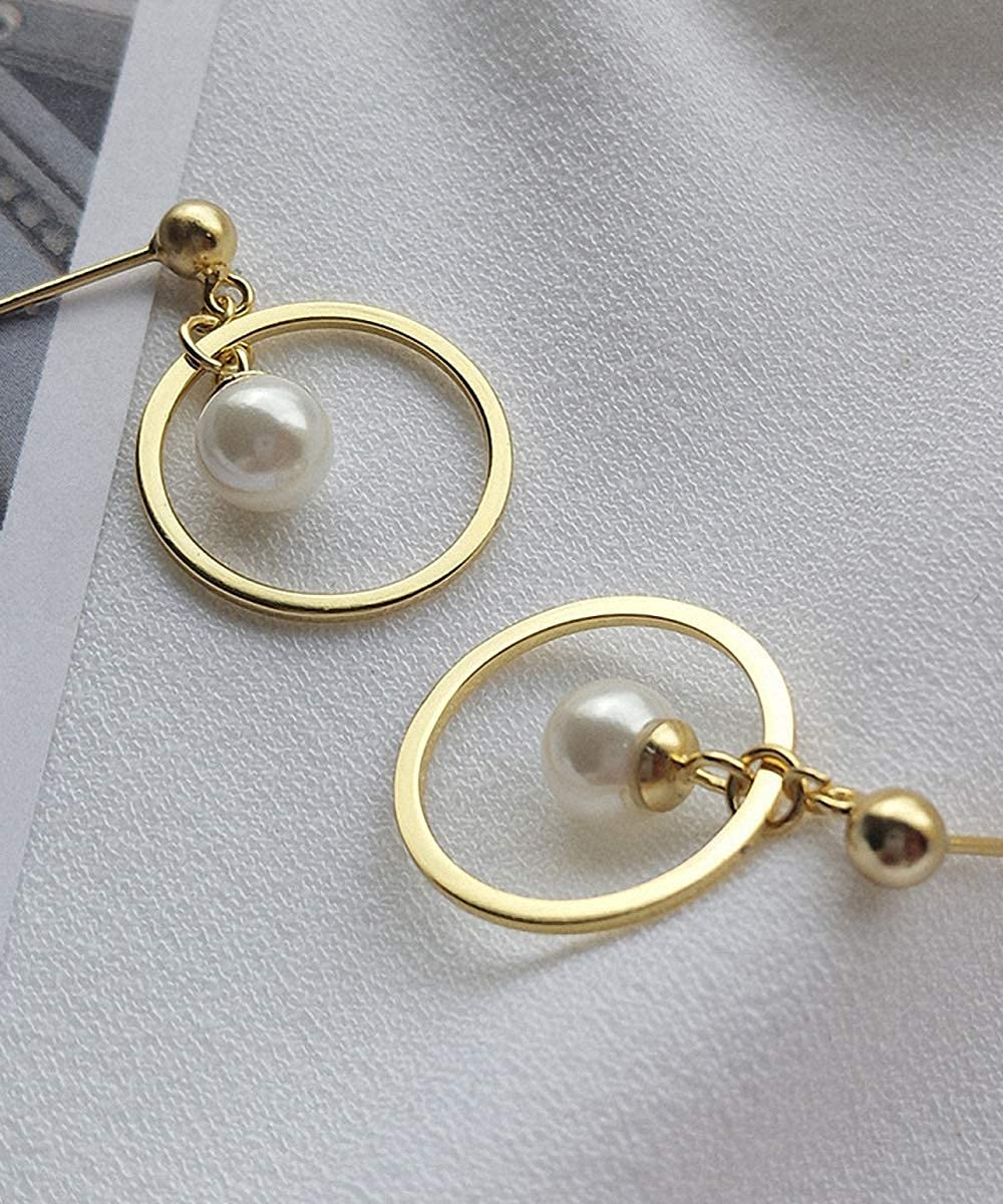 S925 pendientes de plata de ley moda creativa dorada colgante redondo corriente Supo Pendientes con incrustaciones de concha marina natural pendientes de perlas personalidad temperamento niña joyería