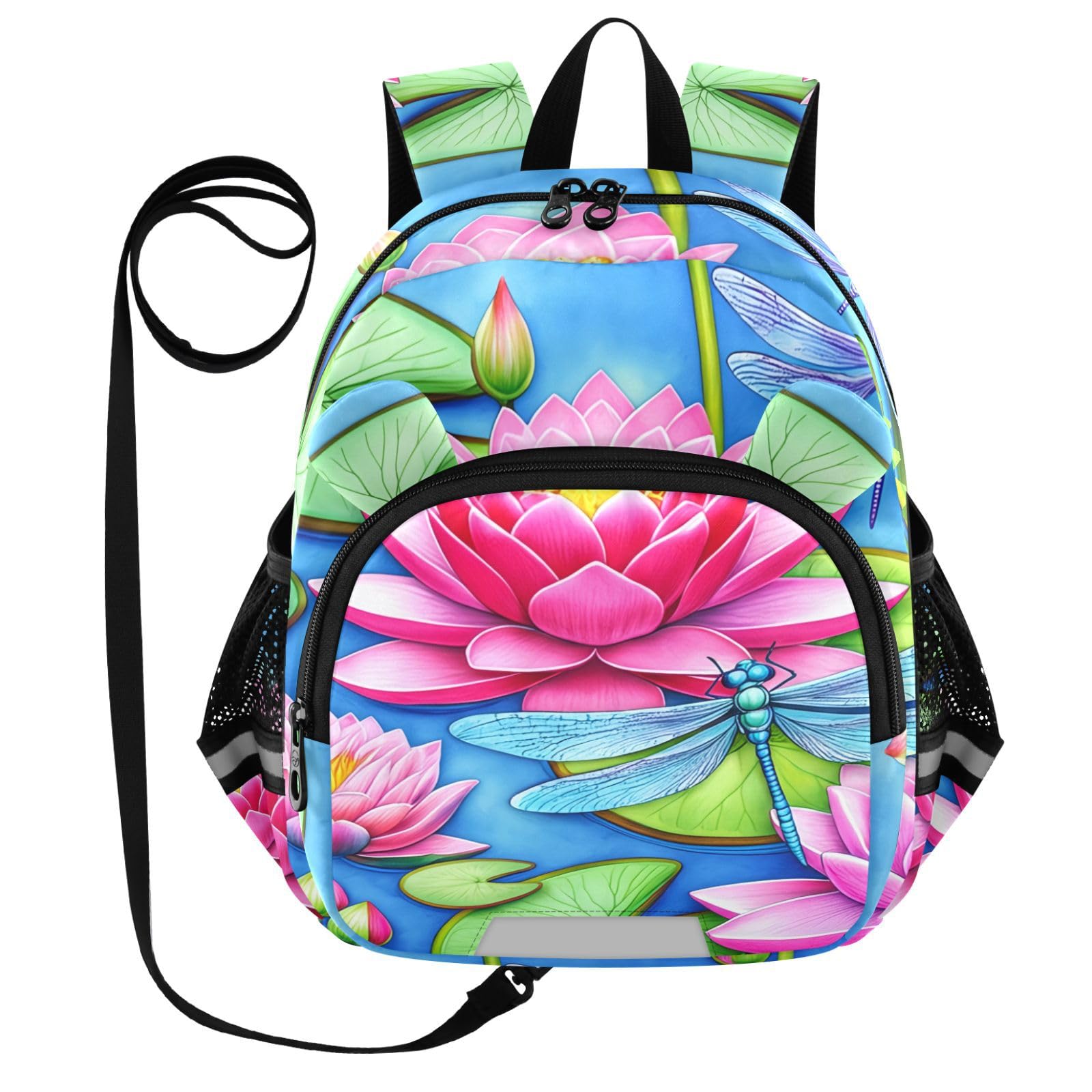 Dragonfly Lotus Flower Toddler Harness Backpack for Boys Girls 3-6 Years Kids Backpack with Anti Lost Safety Leash Child Leash Backpack for Travel Walking Preschool