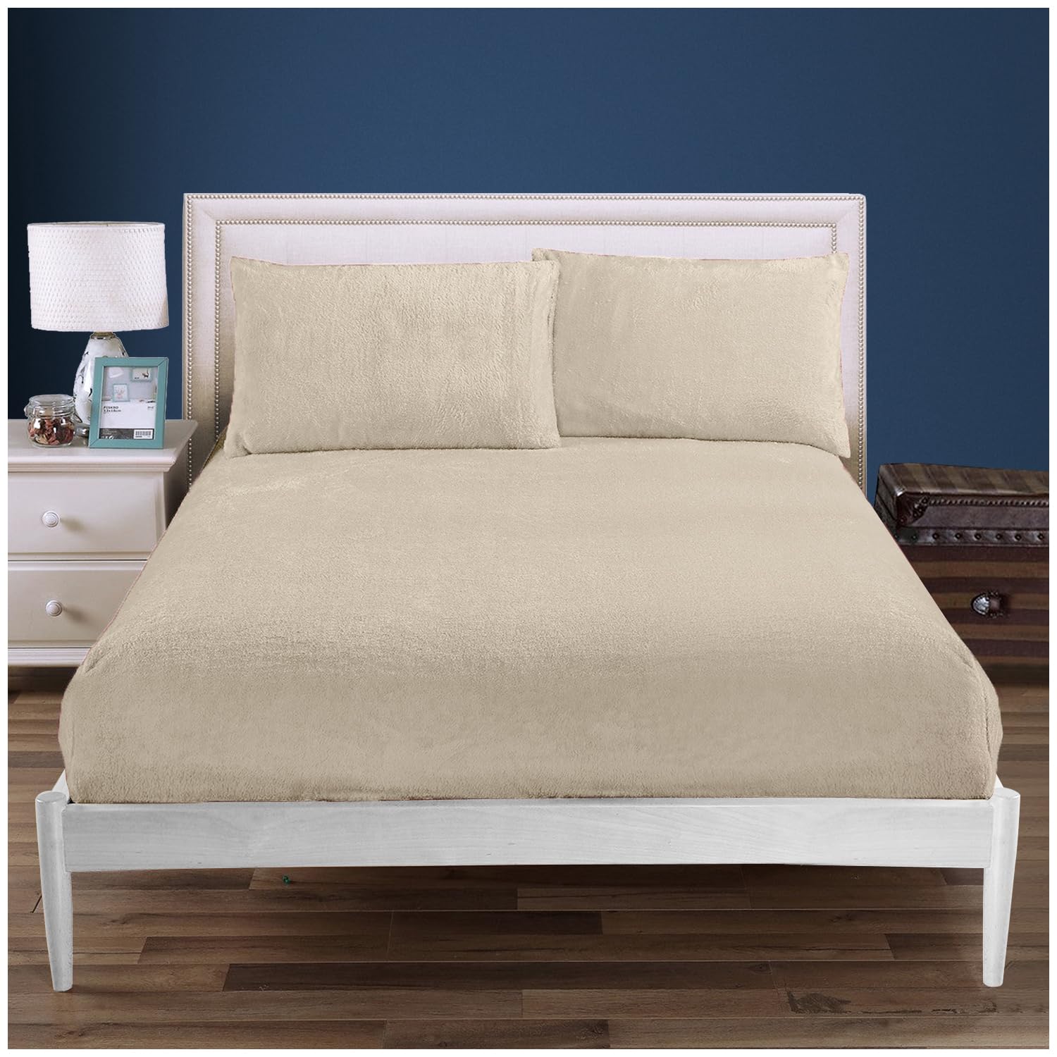 100% Polyester Super King Bottom Sheet, Warm & Cozy Teddy Bear Fleece Fitted Sheet, Easycare Soft Fur Snuggly and Thermal Bedsheet, Easycare Fluffy Warm Bedding, Cream