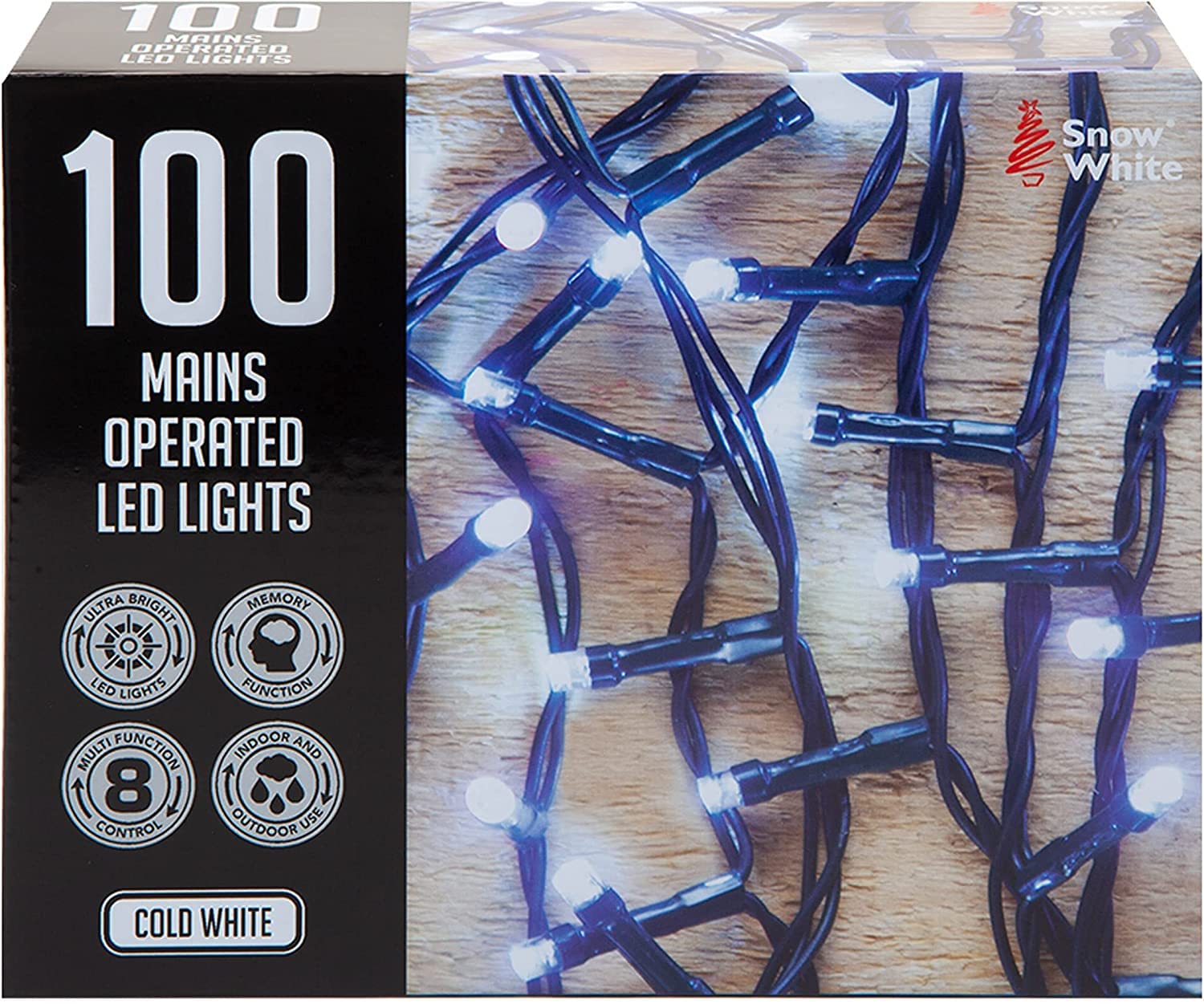 Pms Cold White Vfm - 100 Led 7M Christmas Lights - Festive Bright String Xmas Tree Wedding Fairy Lighting Indoor & Outdoor Mains Operated Multi Function Control