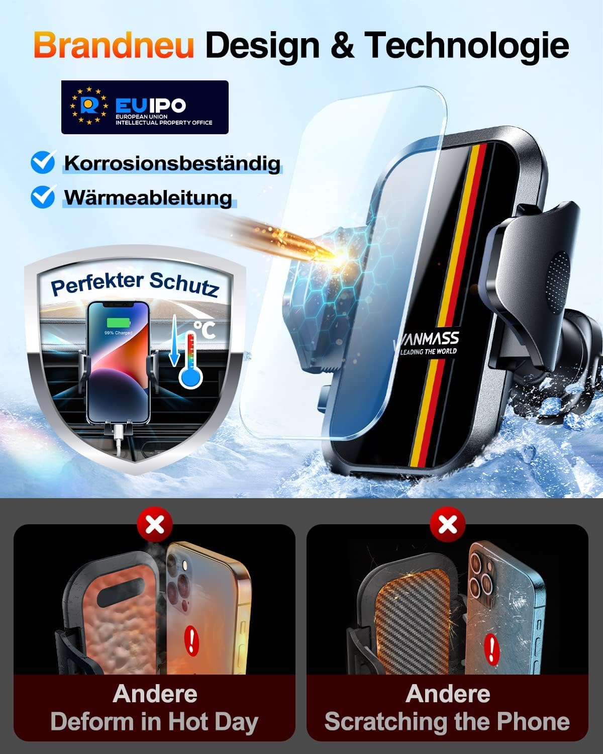 VANMASS 2026 Upgrade【Militär-Klasse】Handyhalterung Auto Lüftungshaken Bombenfest Handyhalter 360°Drehbar Autohalterung 100% Silikonschutz Kfz Smartphone Halterung Auto für iPhone 17 Pro 16 Samsung usw