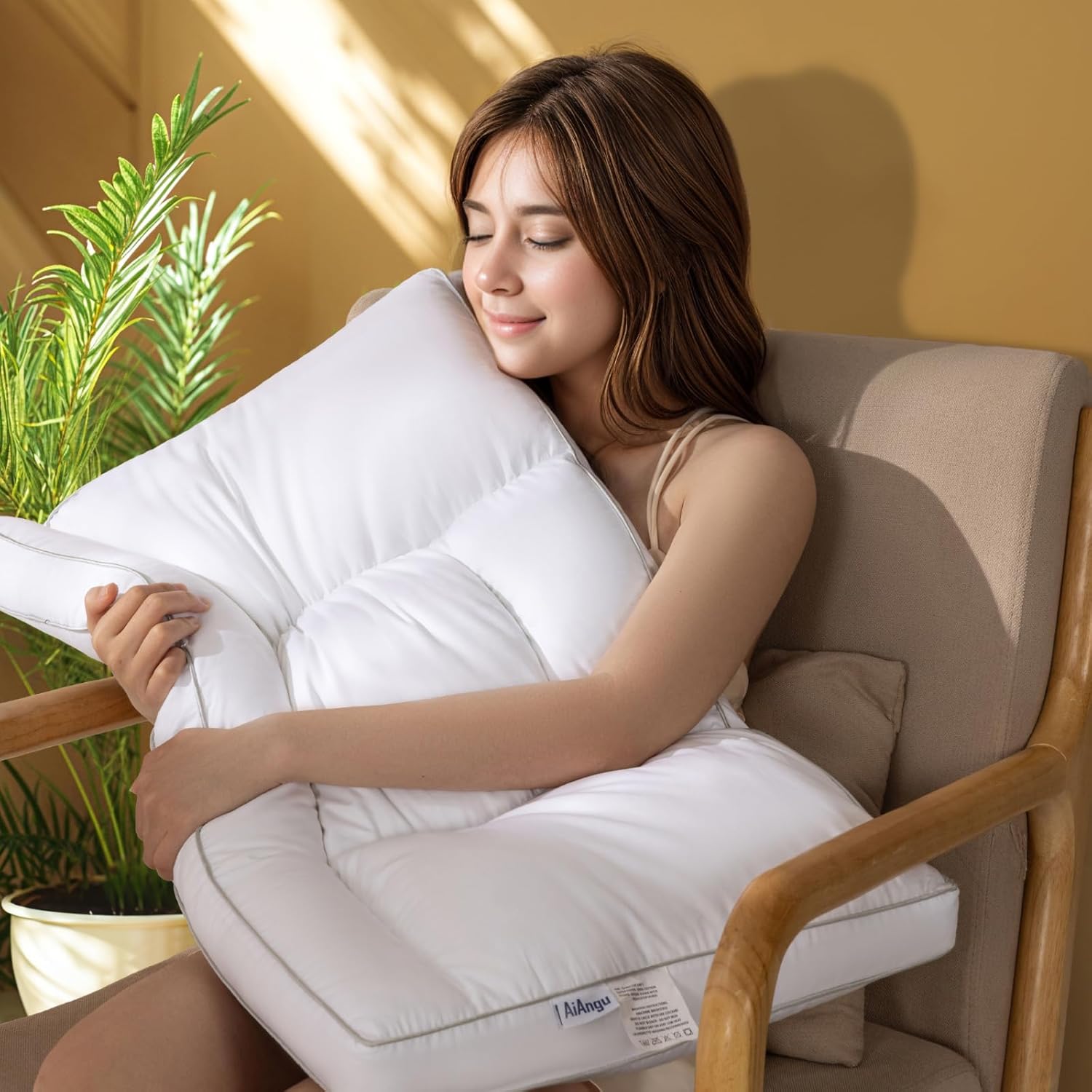 Goose Down Pillow Queen Size, Cervical Support for Neck Pain Relief, 600 Thread Count Cotton Shell(White,Queen(Pack of 1))