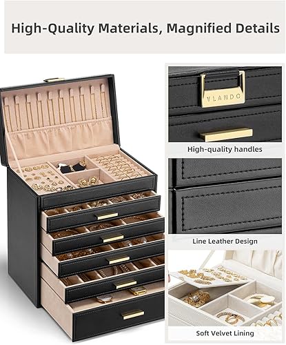 Miniatura 4 de Vlando Joyero grande de 6 capas Organizador de joyas, organizador de joyero para cajón, collar, anillo, pulsera y reloj, regalo de cumpleaños para