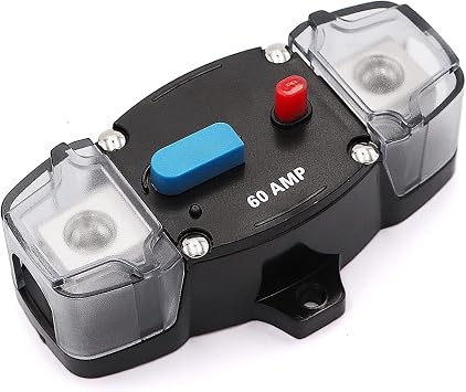 12-24 Volt DC 60A Circuit Breaker Manual Reset, 0-8 Gauge Trolling Motor Auto Car Stereo Audio Inline Fuse Block Holders Inverter for Automotive Rv Marine Boat60Amp
