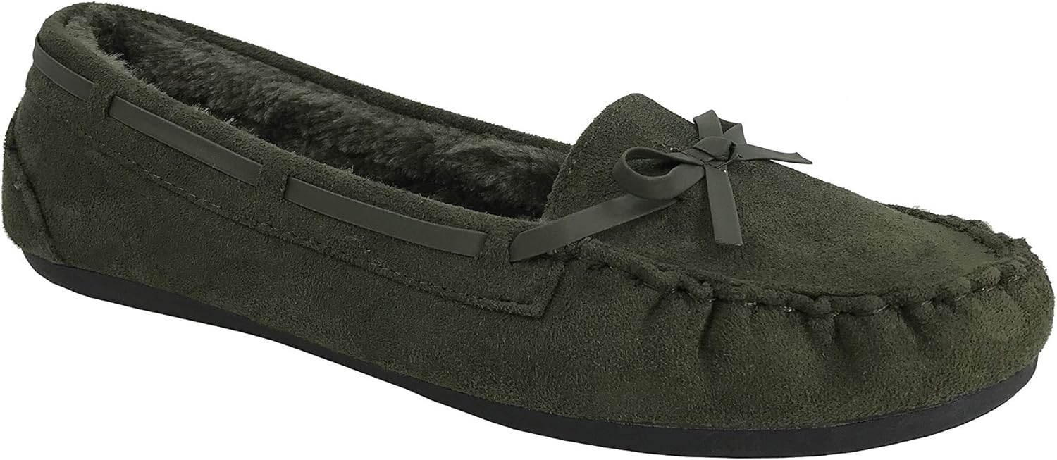 Blueberry Womens Faux Soft Suede Fur Lined Moccasin House Slippers Indoor Outdoor - Image 2