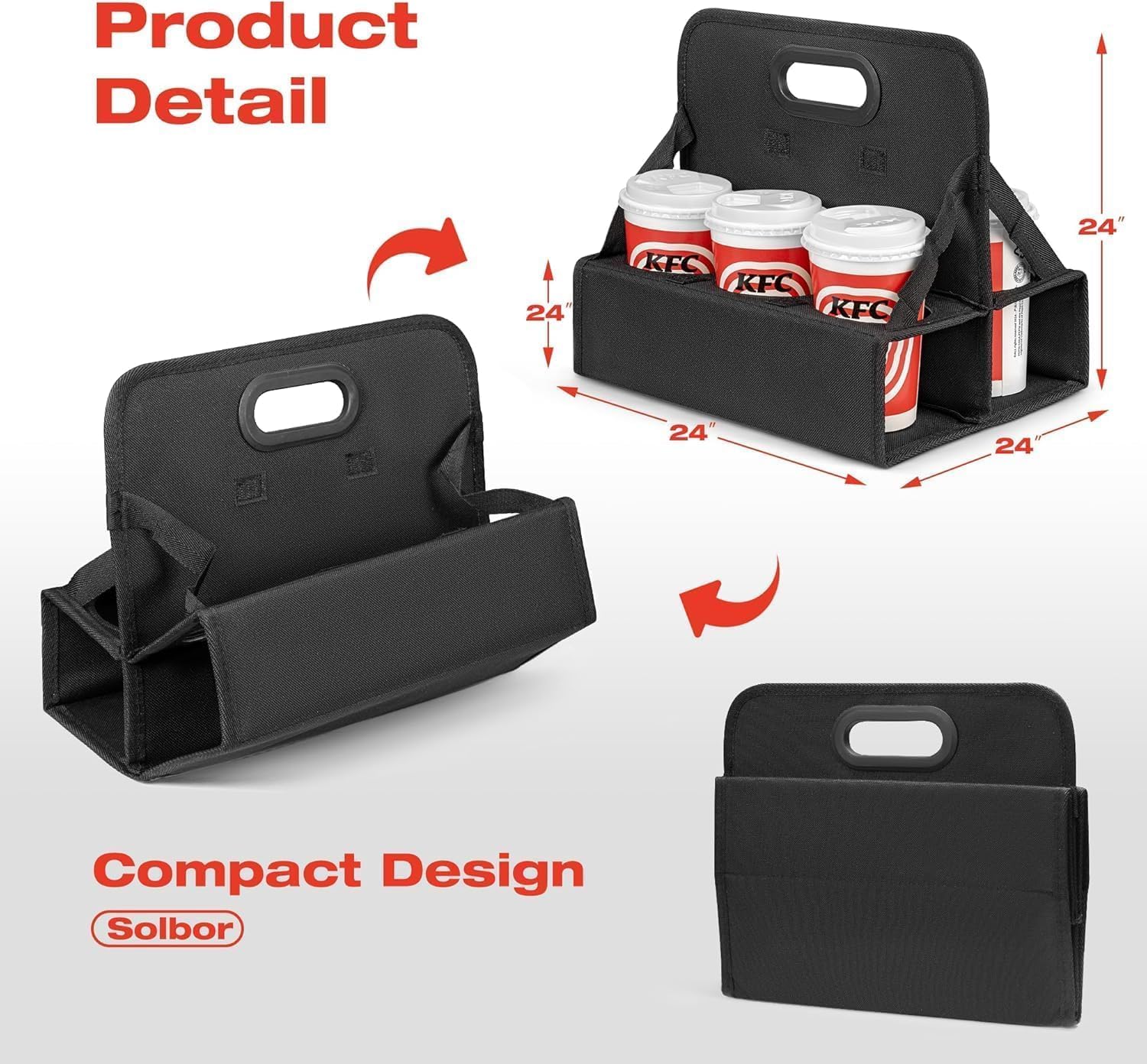 Portable Drink Carrier with Handle, 6 Cup Reusable Drink Carrier for Delivery,Foldable Cup Coffee Carrier, Cocktails, Wine, Safely Secures Hot and Cold Beverages - for Delivery and Take Out - Image 5