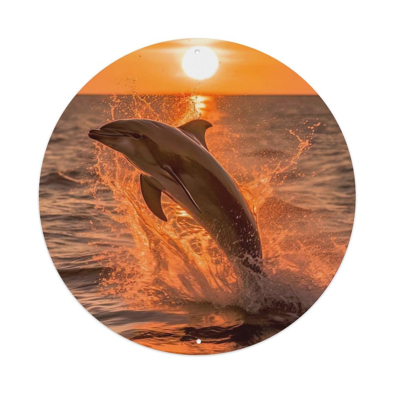 Marine Animal Sunset Dolphin Leap Metal Tin Sign