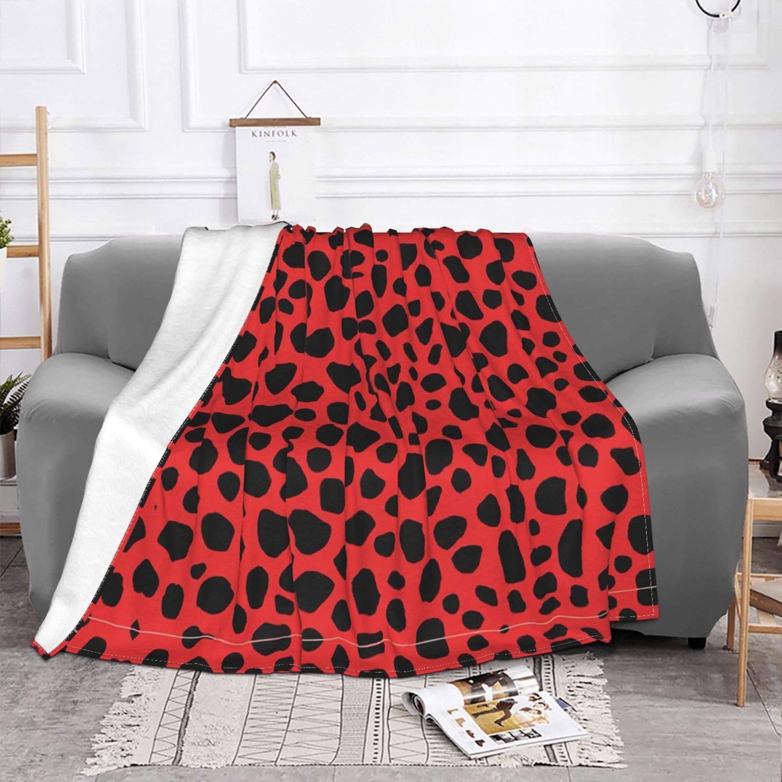 Couverture polaire léopard rouge pour canapé et canapé-lit cocooning