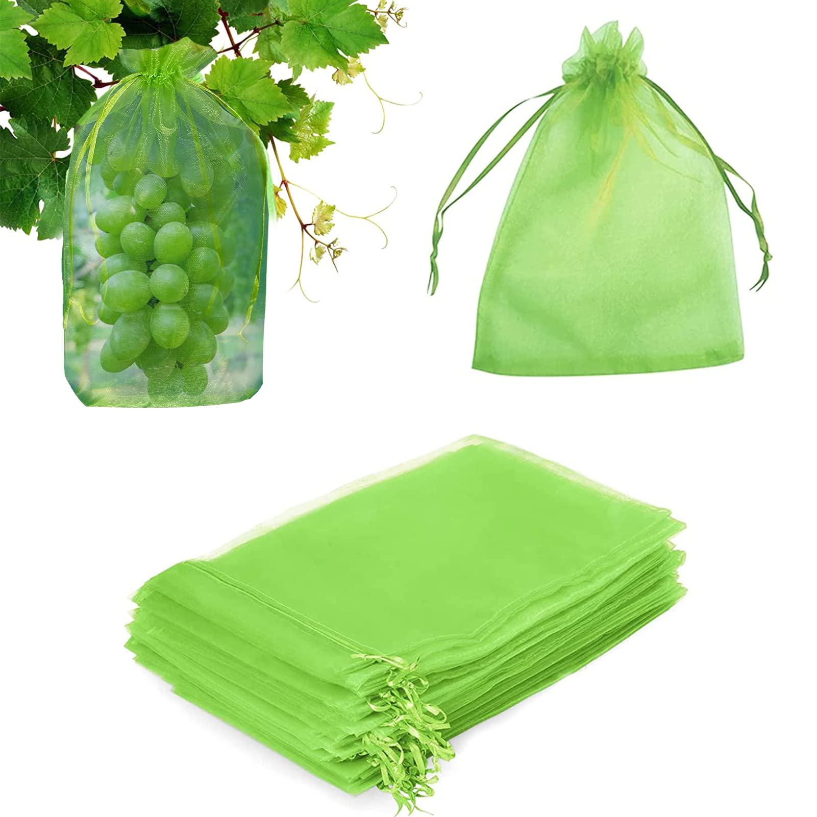 Druivenbeschermingszakjes, 17 X 23 Cm, 100 Stuks, Groene Organza Zakjes Met Trekkoord Netzakjes Bescherming Tegen Wespen Vogels En Andere Insecten