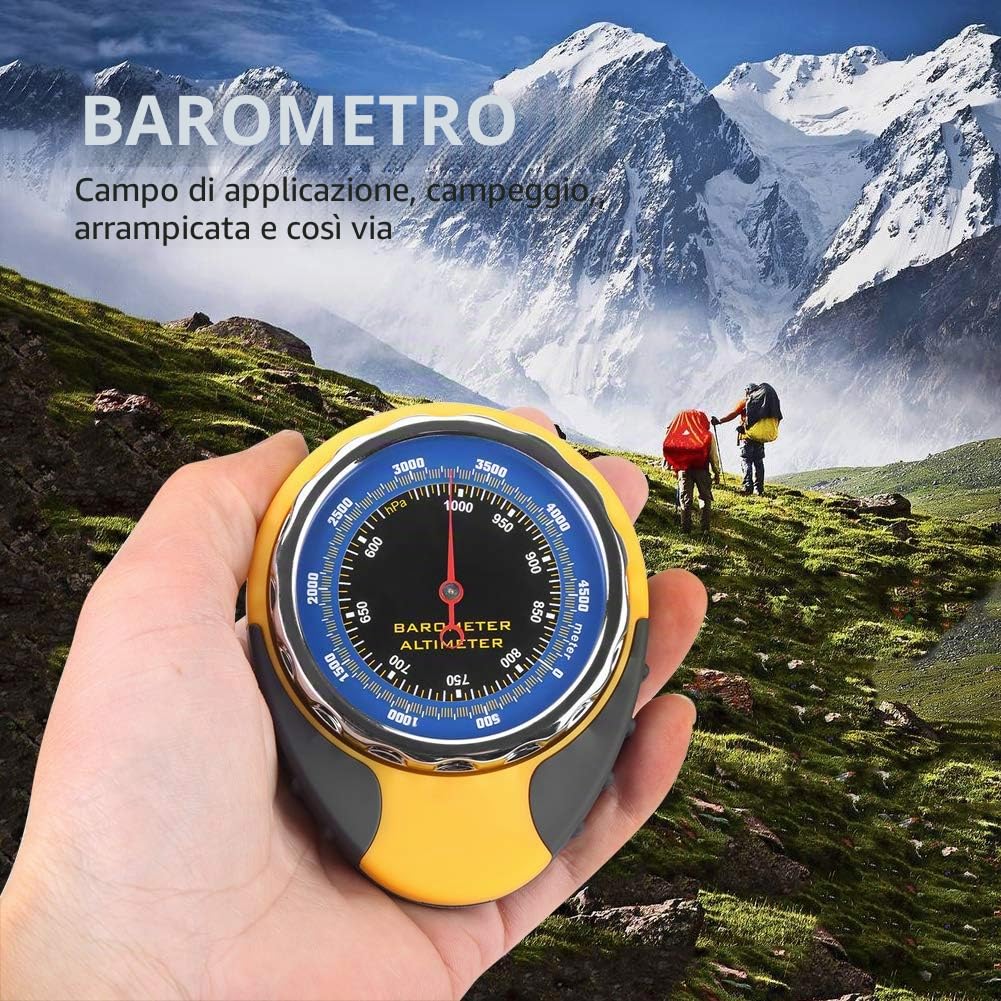 BuyWeek Barometro Altimetro, 4 in 1 Mini Bussola Digitale Altimetro Gomma Termometro Barometro per Campeggio All'aperto Escursionismo