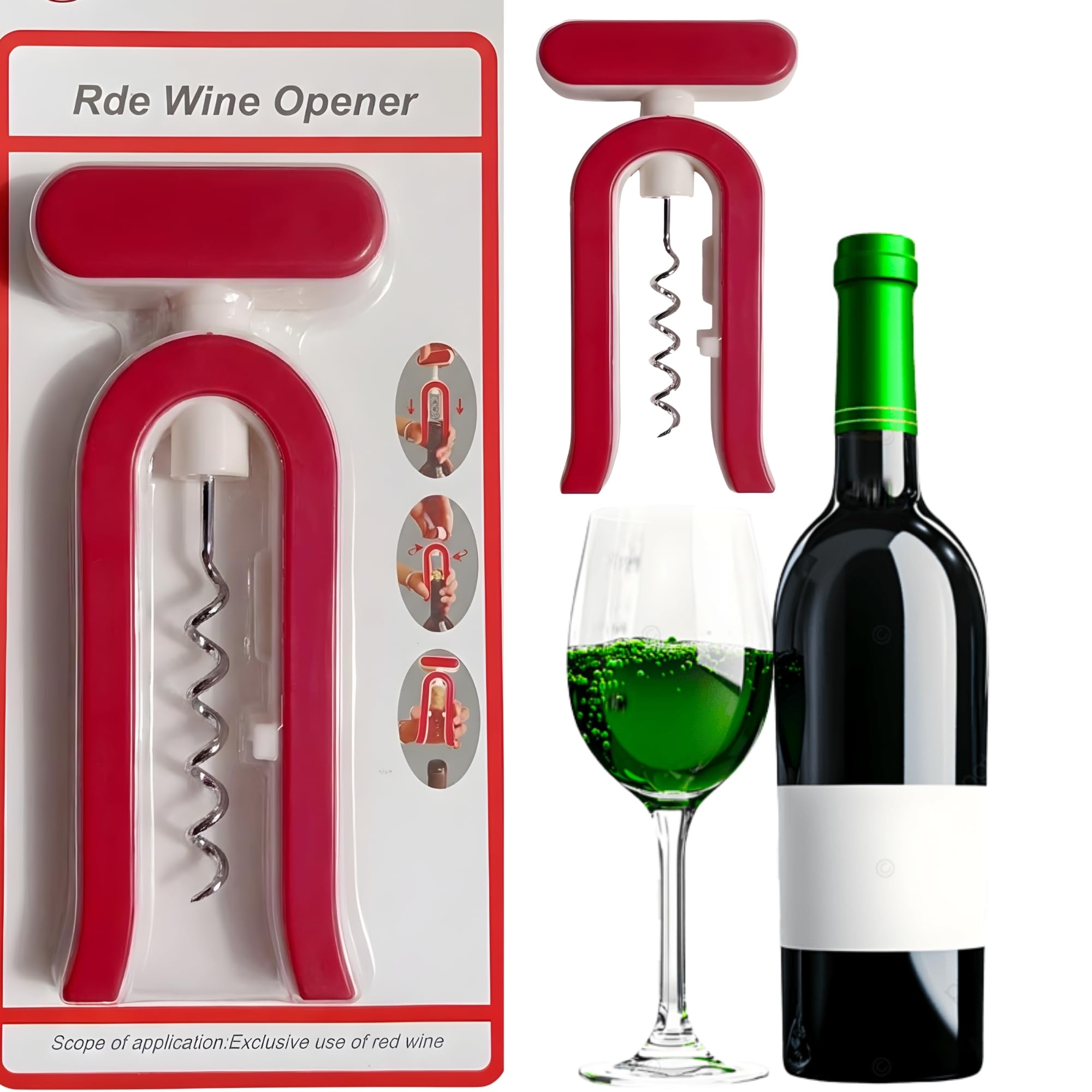 Plastic Wine Opener Manual Corkscrew – Portable Waiter Corkscrew with Sharp Screw, Non-Slip Wing Handle, Bear & Champagne Bottle Openers Tool, Cap Remover for Home, Parties, Bartender & Gift Use Sets