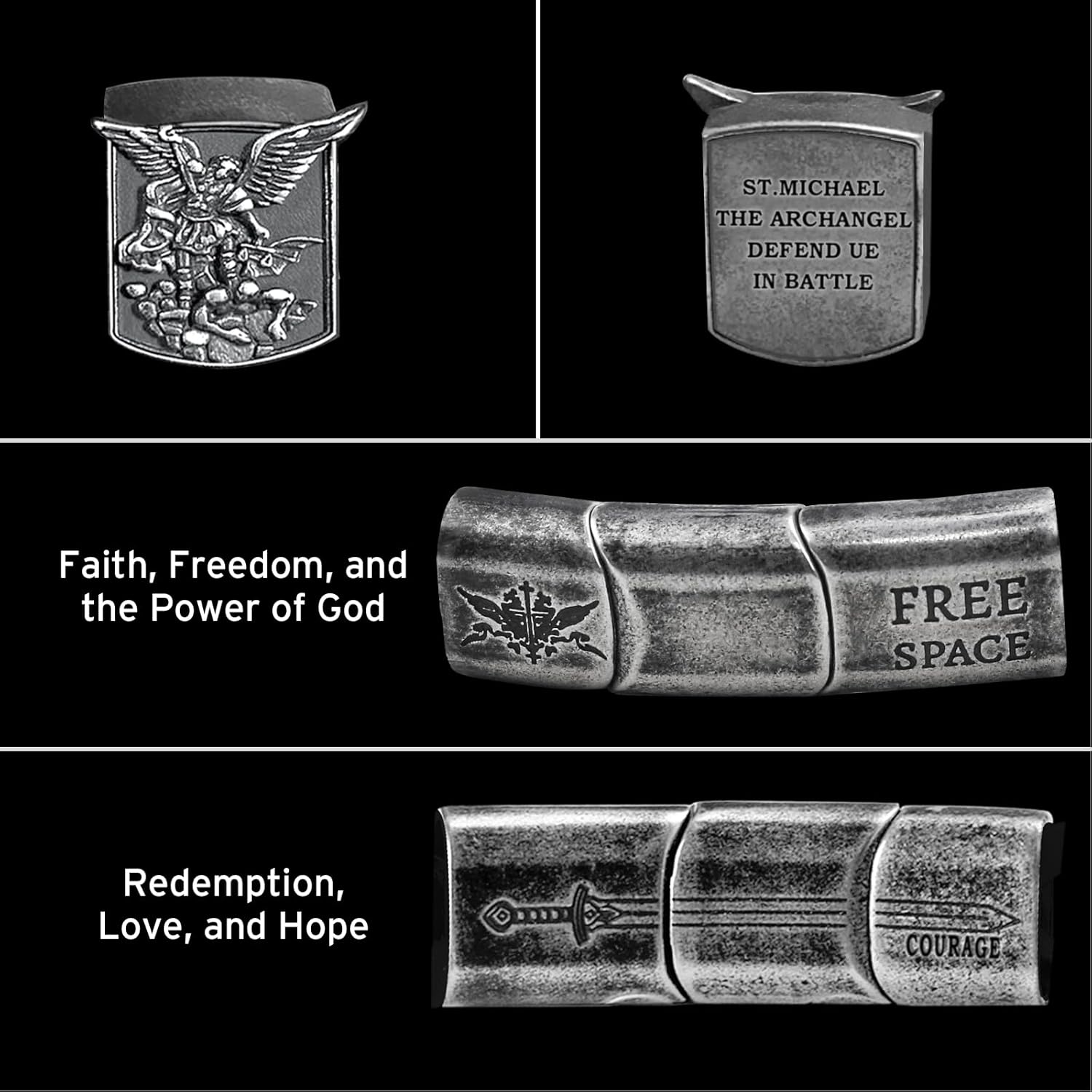 free-space St. Michael the Archangel Bracelet for Men,Antique Silver Religious Protection Jewelry Adjustable Braided Chain Bangle Spiritual Courage Gift for Him Boyfriend Dad - Image 4