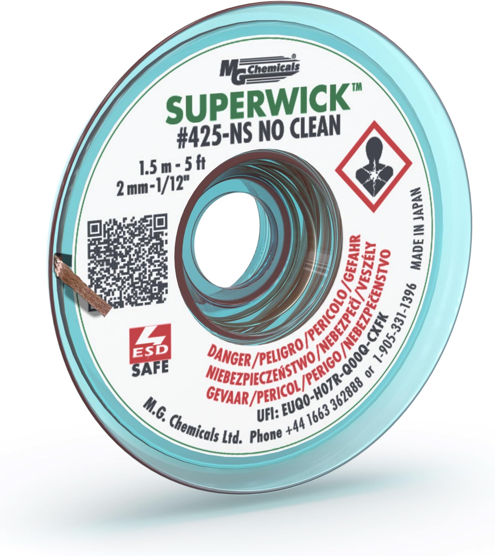 MG Chemicals 425-NS No Clean Super Wick Desoldering Braid, 0.075" Width x 5' Length