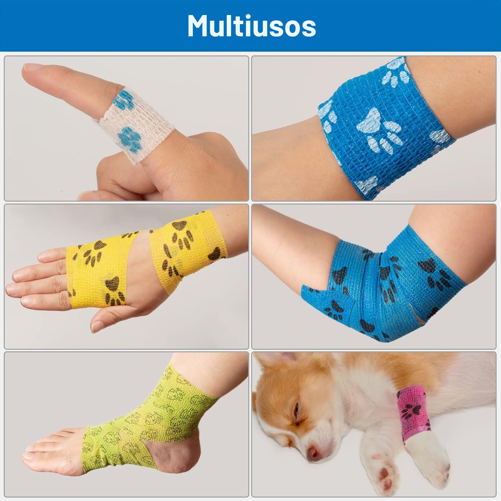 Vendaje Adhesivo Deportivo 5cm x 4,5m Cinta Cohesiva Autoadhesiva para Primeros Auxilios, Dedos, Muñecas, Tobillo