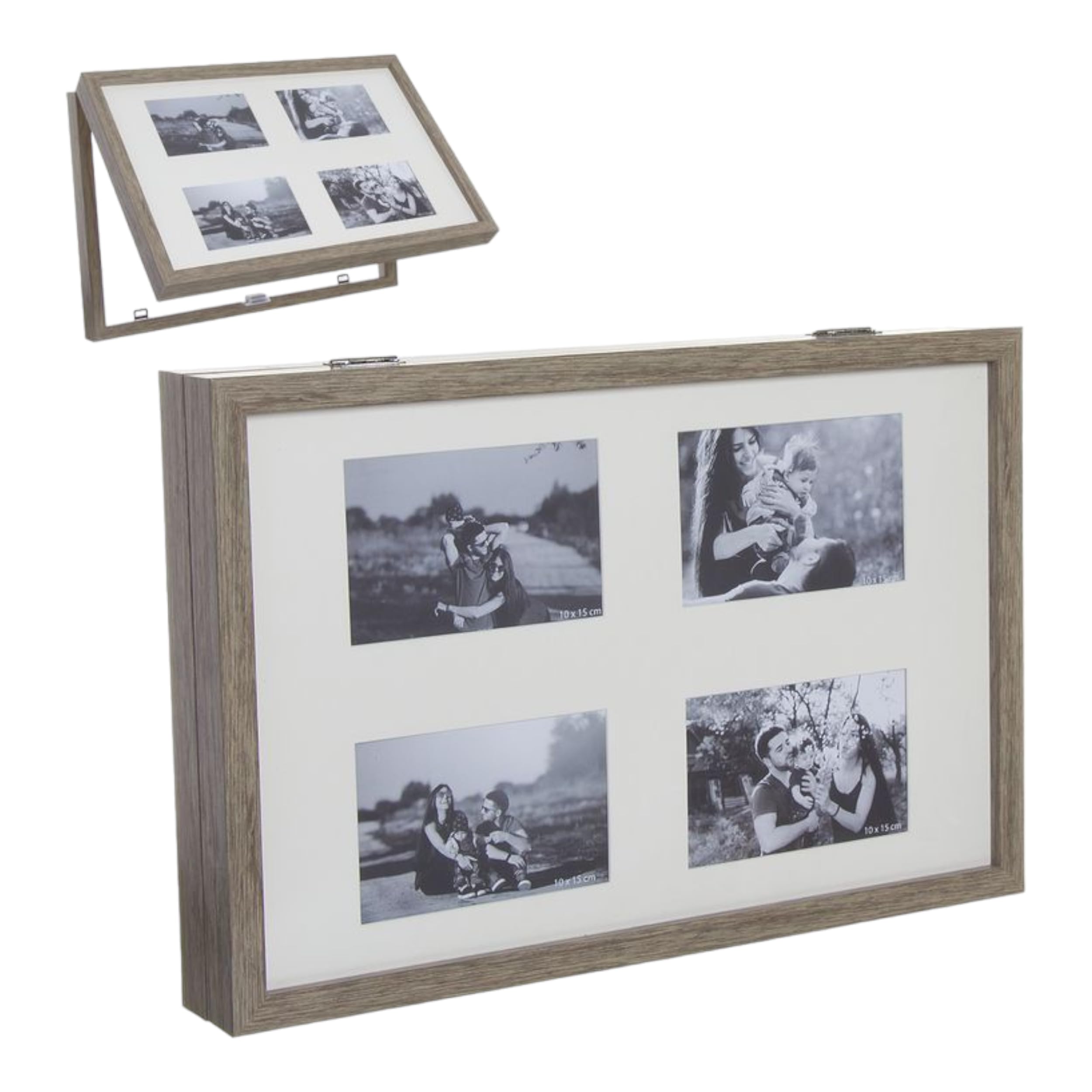 Cadre lumineux en bois pour plusieurs photos et couvercle compteur