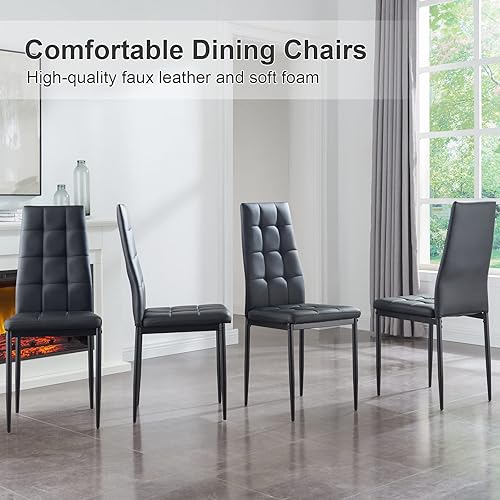 Miniatura 6 de WISOICE Juego de 4 sillas de comedor negras para cocina, sillas de comedor con asientos acolchados, respaldos altos, patas de metal resistentes