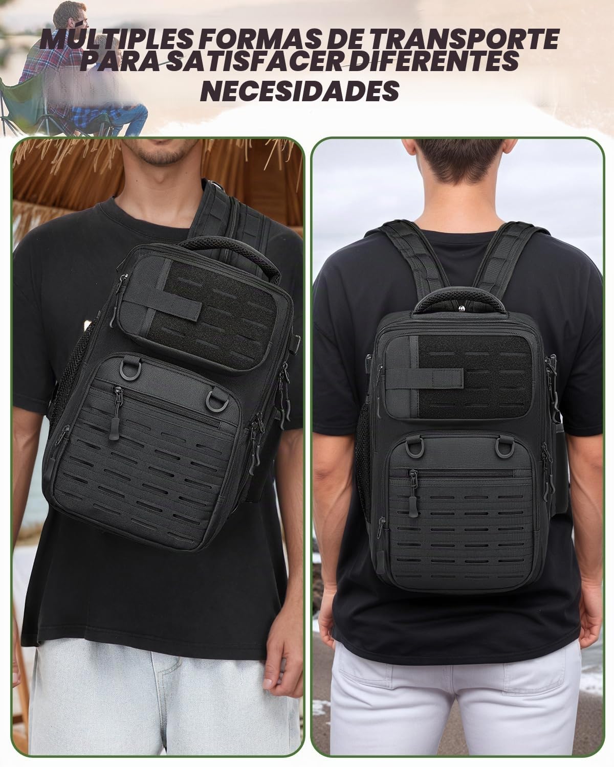 Mochila de pesca 2 en 1 táctica 25L soporte caña militar