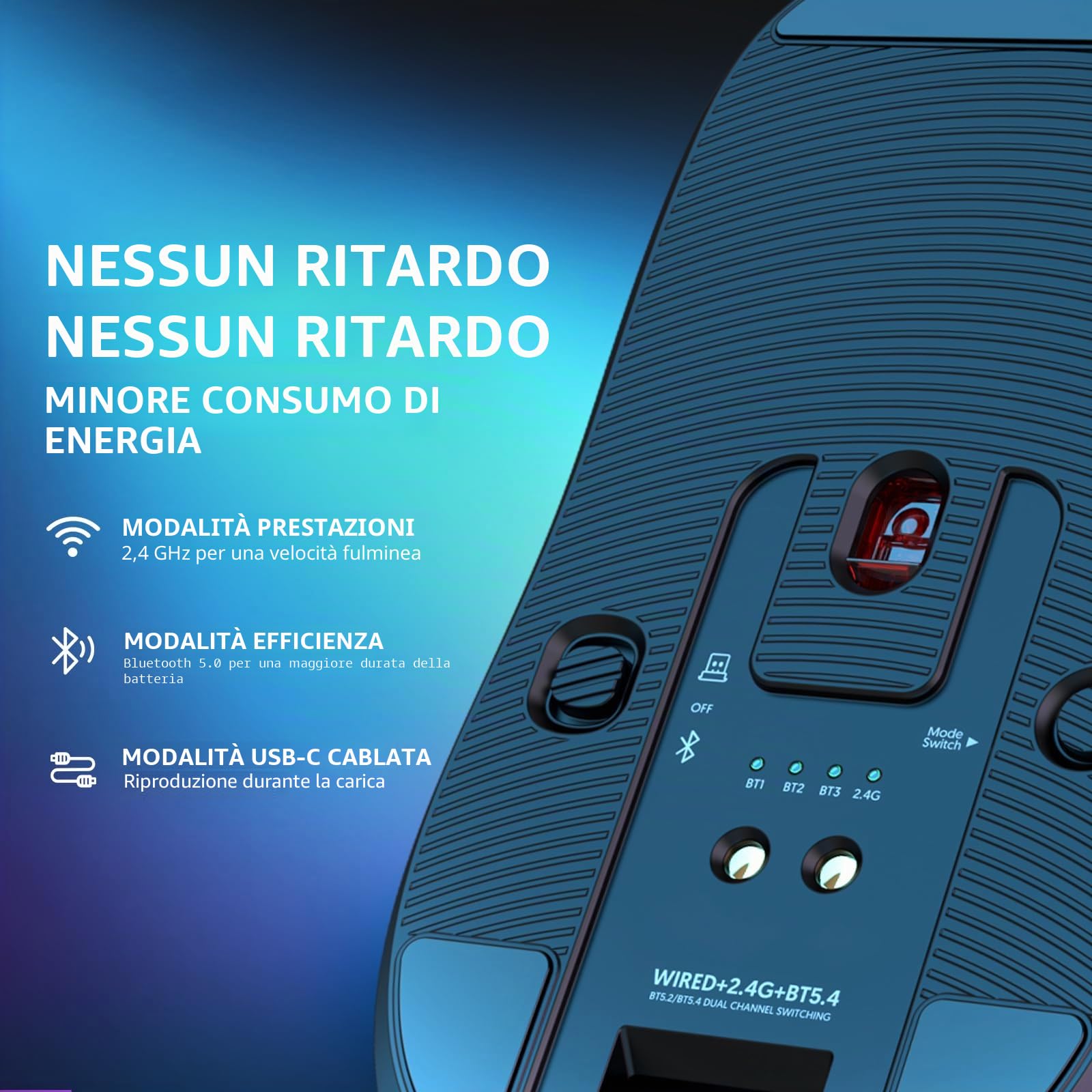 VGN GAMEPOWER ATTACK SHARK X6 SUPERLIGHT Mouse Gaming Wireless con Station di Carica, 49g Ultraleggero eSport Mouse da Gioco G502, 26000DPI, Sensore PixArt PAW3395, 2.4G/Bluetooth/Cablato, Nero