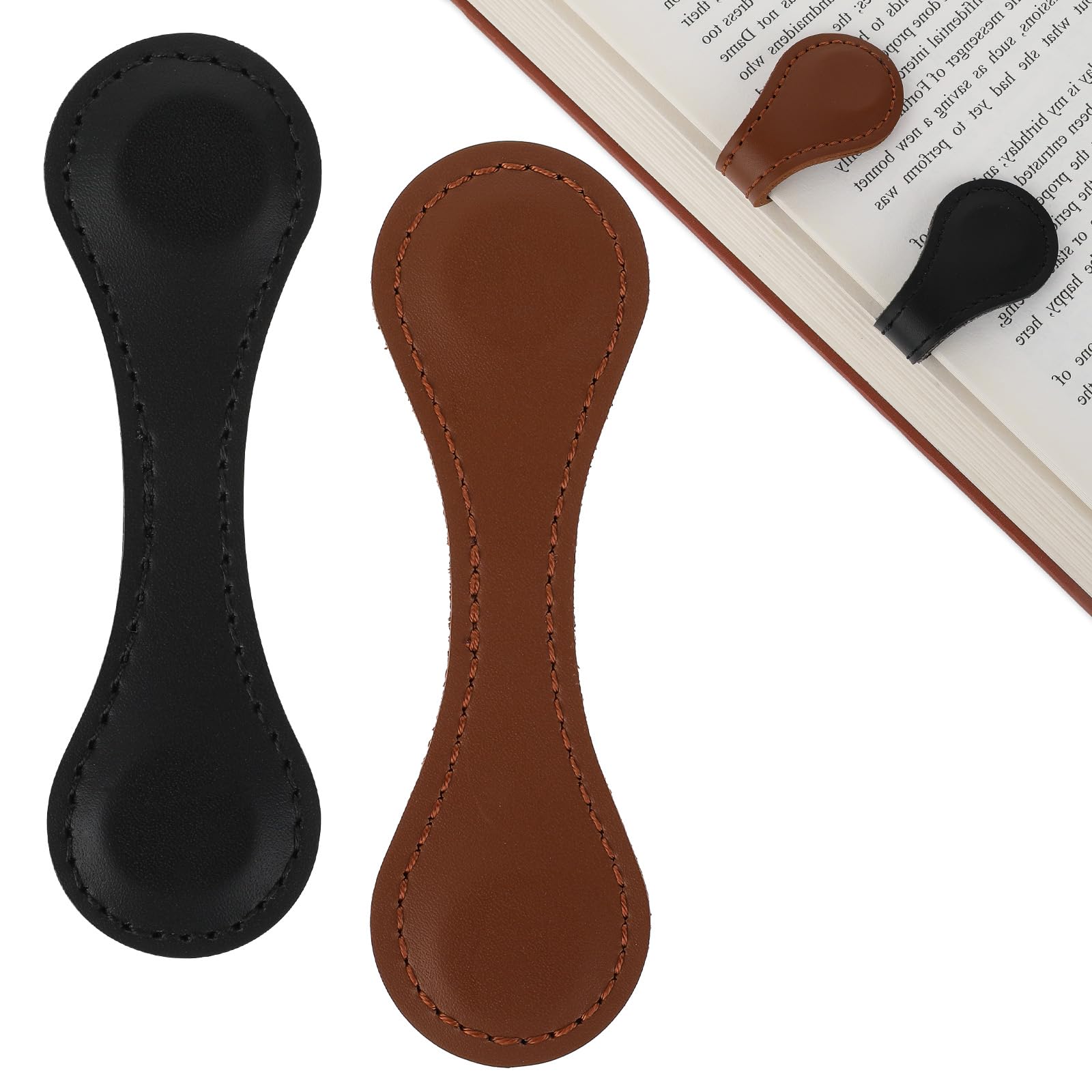 Prasacco 2 marcapáginas magnéticos, 10 x 3 cm, marcapáginas magnéticos de piel, estilo vintage, clip de marcado lateral magnético para estudiantes, profesores, amantes de los libros, ratones de