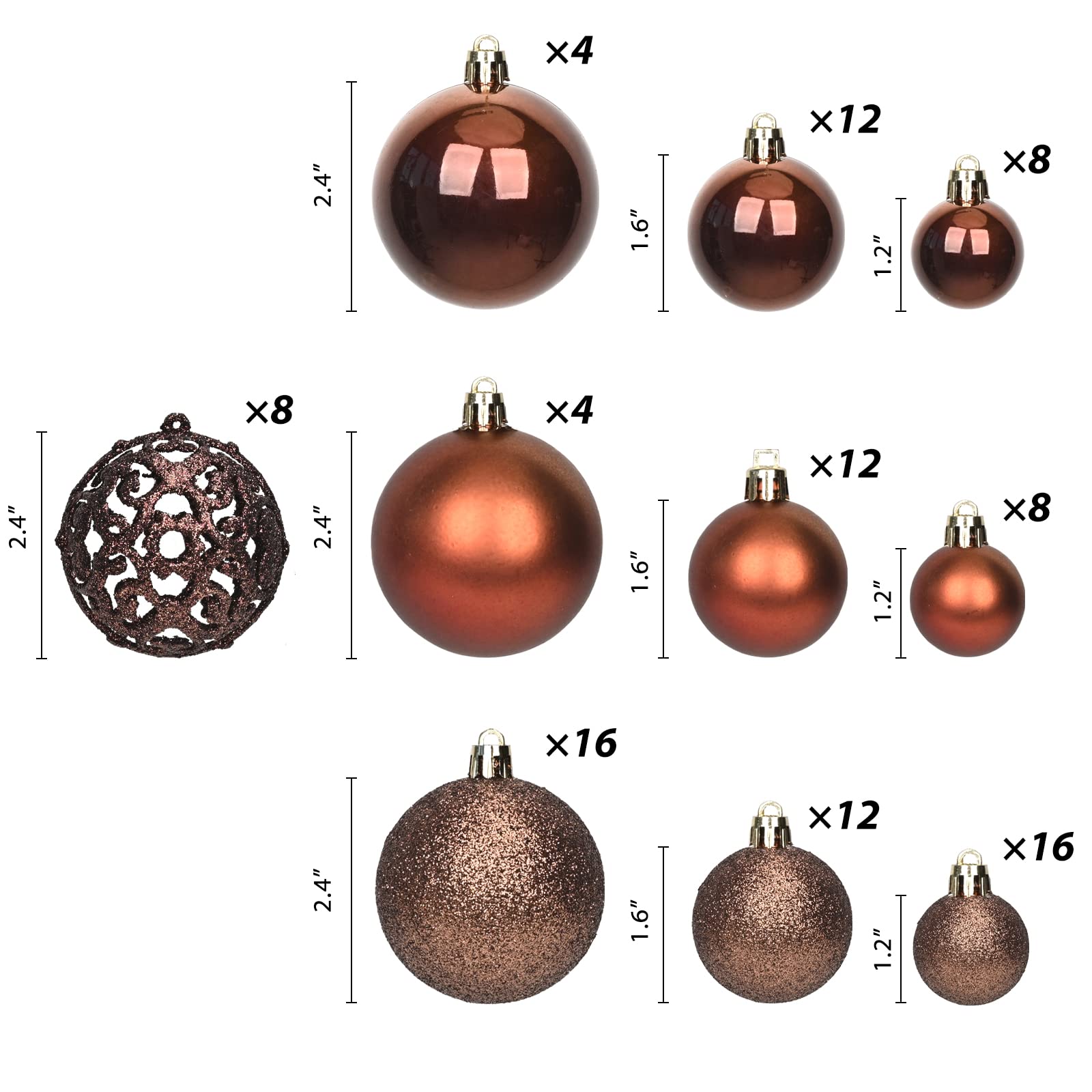 100 bolas de árbol de Navidad, adornos de bolas de Navidad marrones para árbol de Navidad, decoraciones colgantes inastillables para árbol de Navidad